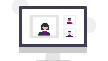 computer screen with three people presenting